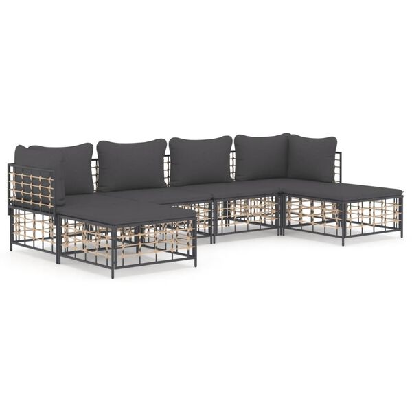 vidaXL 6-delige Loungeset met kussens poly rattan antracietkleurig