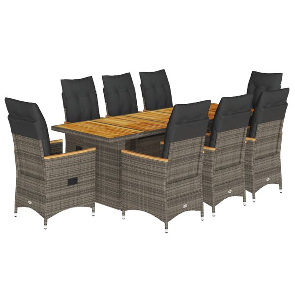 vidaXL 9-delige Bistroset met kussens poly rattan grijs