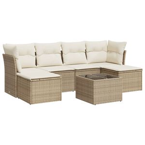 vidaXL 7-delige Loungeset met kussens poly rattan beige