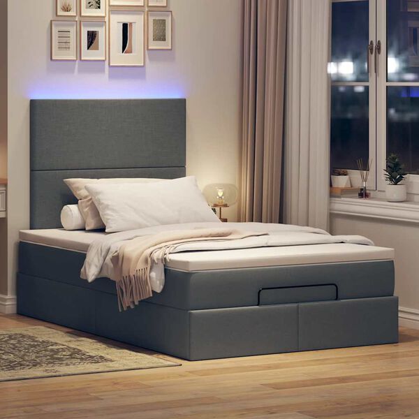 vidaXL Ottoman bed met matras en LED's 120x190 cm stof donkergrijs
