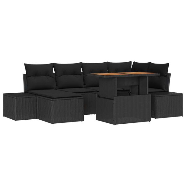 vidaXL Tuin Sofa Set met opslag 7 pcs Zwart Poly riet