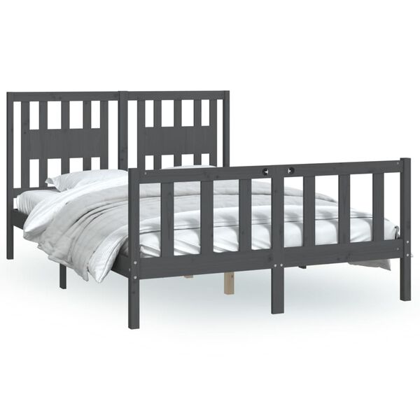 vidaXL Bedframe met hoofdbord massief grenenhout grijs 140x200 cm
