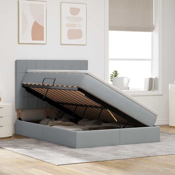 vidaXL Opbergbed met LED met matras Lichtgrijs 140 x 190 cm Polyester