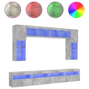 vidaXL 8-delige Tv-wandmeubelset met LED-verlichting betongrijs