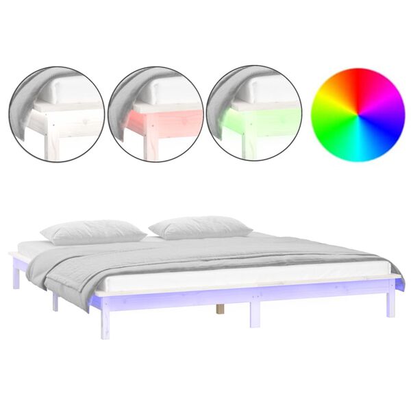 vidaXL Bedframe LED massief hout wit 120x190 cm