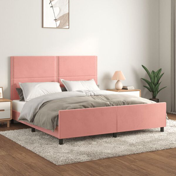 vidaXL Bedframe met hoofdeinde fluweel roze 160x200 cm