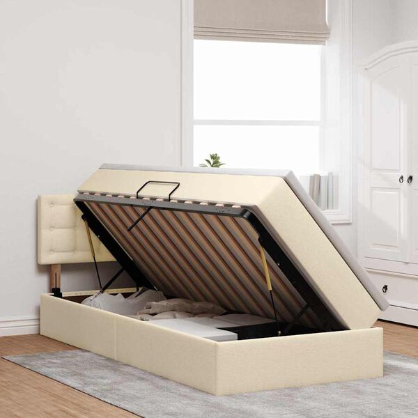 vidaXL Opbergbed met matras met matras Cr&egrave;me 90 x 190 cm Bewerkt hout