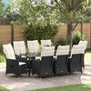 vidaXL Tuin eettafelset met kussen 9 pcs Zwart poly rattan