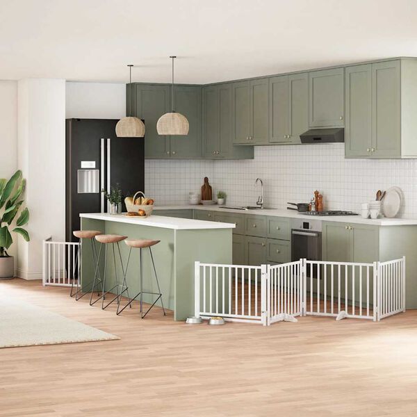 vidaXL Hondenhek inklapbaar met deur 6 panelen 480 cm populierhout wit