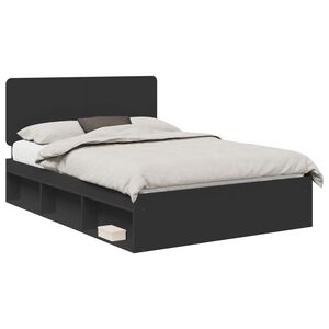 vidaXL Bedframe met hoofdeinde Zwart 160 x 200 cm Massief grenenhout