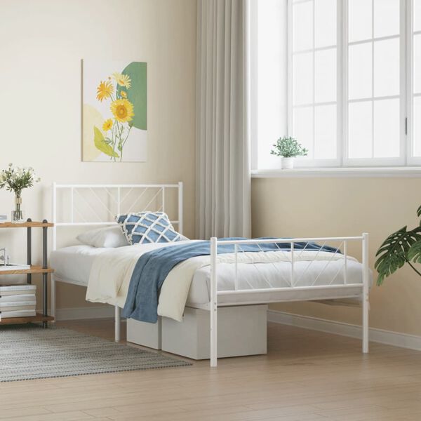 vidaXL Bedframe met hoofd- en voeteneinde metaal wit 75x190 cm
