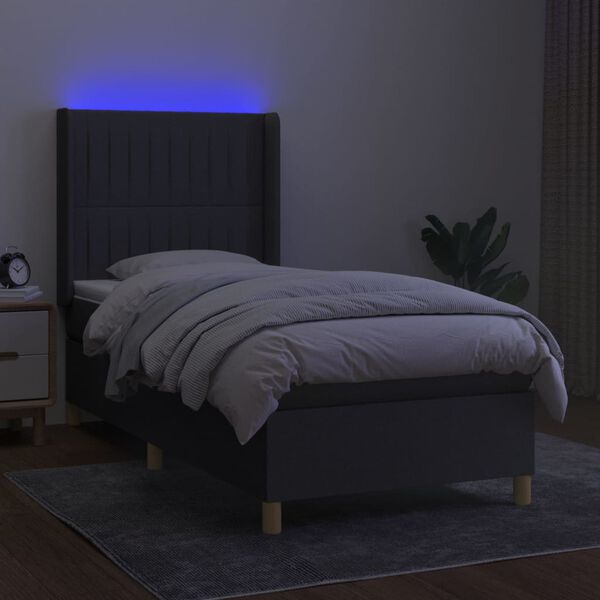 vidaXL Boxspring met matras en LED stof donkergrijs 100x200 cm