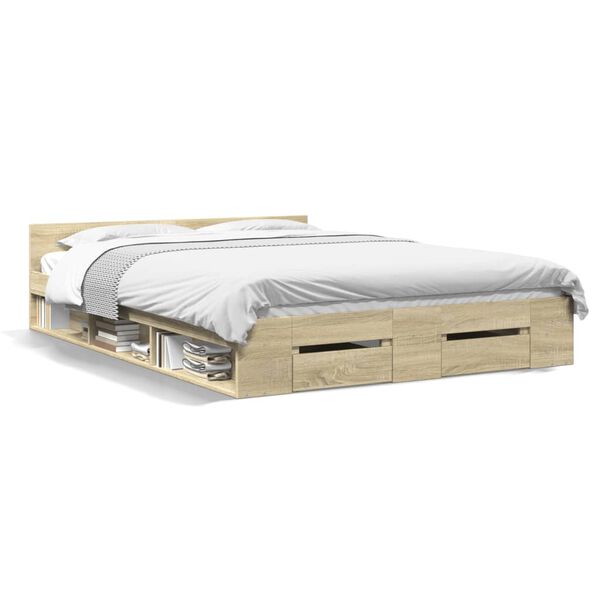 vidaXL Bedframe met lades bewerkt hout sonoma eikenkleurig 140x200 cm