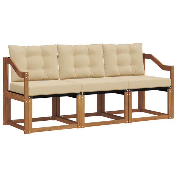 vidaXL Buiten bankenset met kussen 3 pcs Natuurlijk en Beige