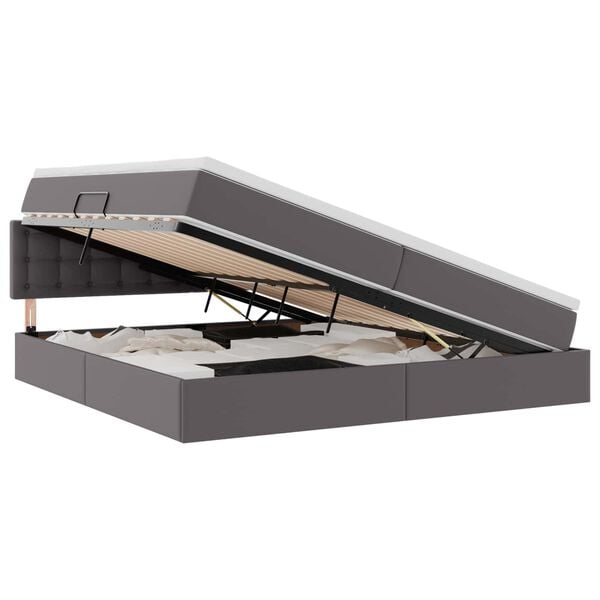 vidaXL Opbergbed met LED met matras Lichtgrijs 200 x 200 cm Nep Leer