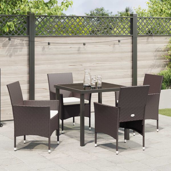 vidaXL Tuin eettafelset met kussen 5 pcs Bruin poly rattan
