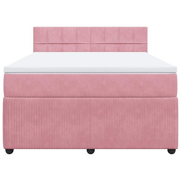vidaXL Boxspring met matras fluweel roze 140x200 cm