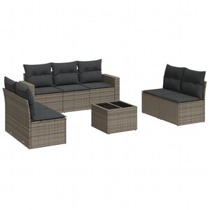 vidaXL 8-delige Loungeset met kussens poly rattan grijs