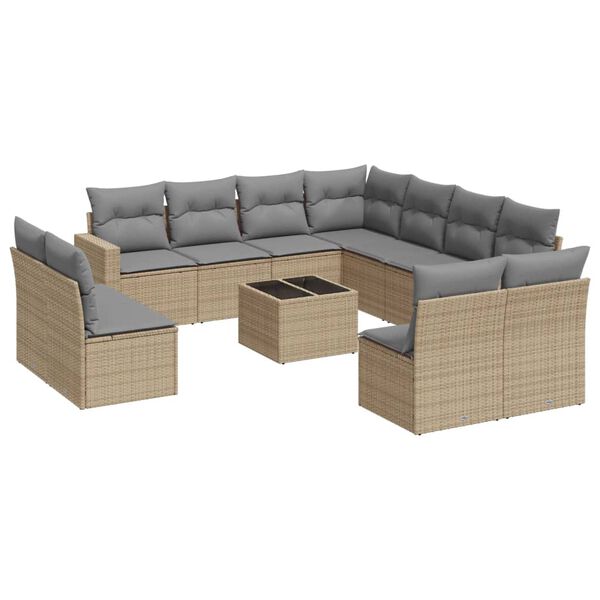 vidaXL 12-delige Loungeset met kussens poly rattan beige