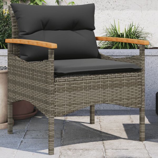 vidaXL 3-delige Loungeset met kussens poly rattan grijs
