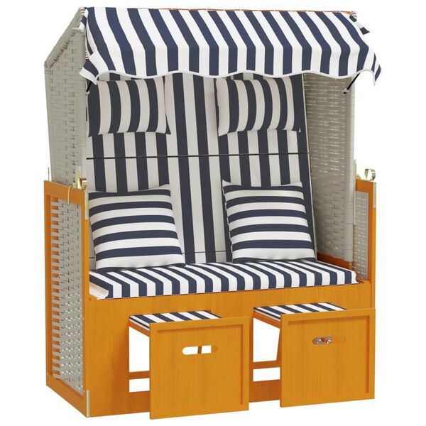 vidaXL Strandstoel met kussens poly rattan en hout wit en blauw