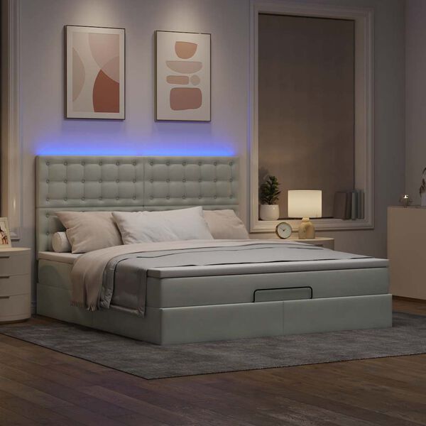 vidaXL Ottoman bed met matrassen en LED's 160x200cm fluweel lichtgrijs