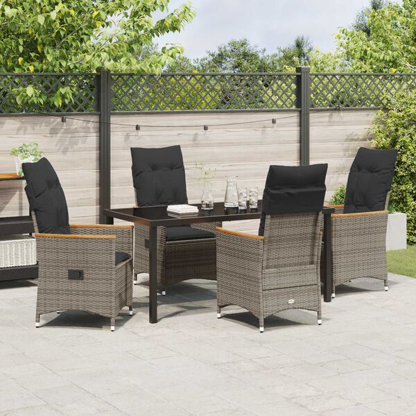 vidaXL Tuin eettafelset met kussen 5 pcs Grijs poly rattan