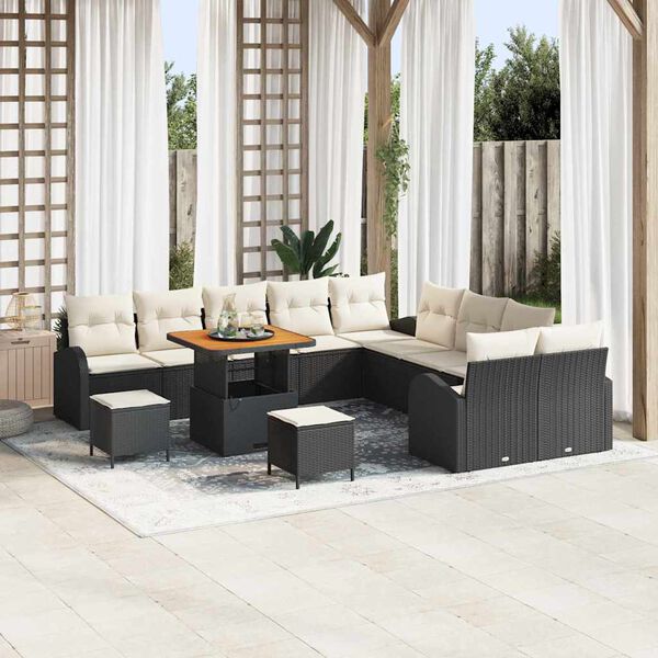 vidaXL Tuin Sofa Set met kussen met opslag 13 pcs Zwart en Cr&egrave;me