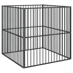vidaXL Hondenkennel 4 panelen gepoedercoat staal zwart