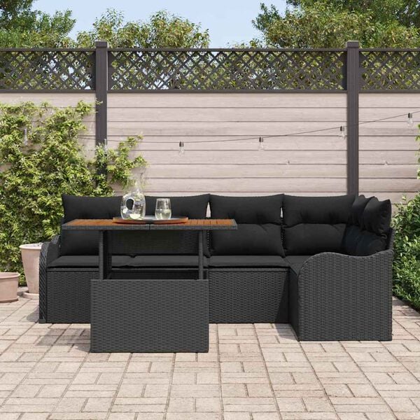 vidaXL Tuinbankenset met kussen 6 pcs Zwart poly rattan