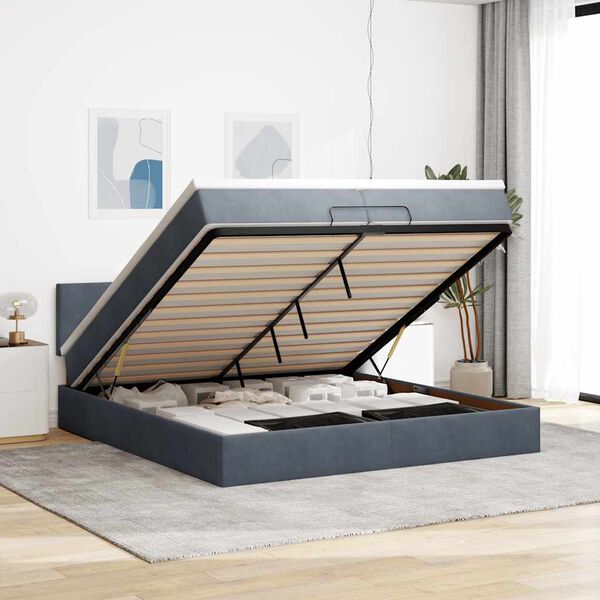 vidaXL Ottoman bed met matras 200x200 cm fluweel donkergrijs