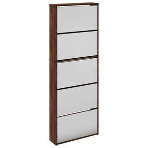 vidaXL Schoenenkast met spiegel 5-laags 63x17x169,5 cm bruineikenkleur