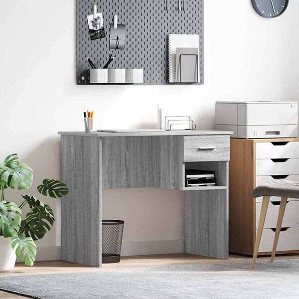 vidaXL Bureau met lade Grijs sonoma 90 x 49.5 x 75 cm Bewerkt hout