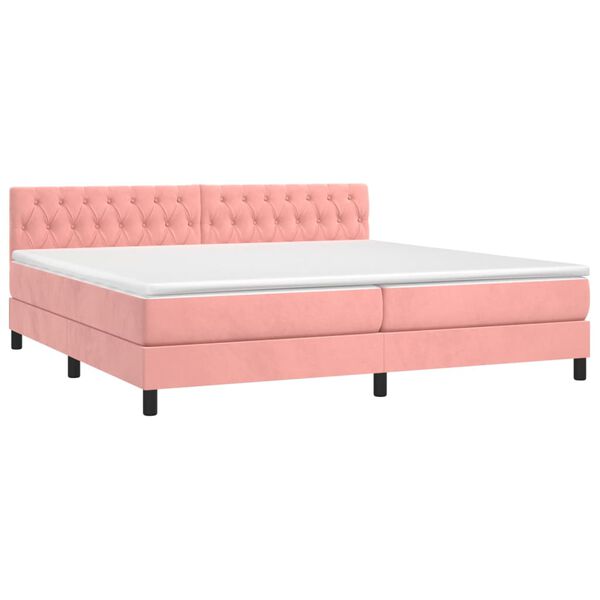vidaXL Boxspring met matras en LED fluweel roze 200x200 cm