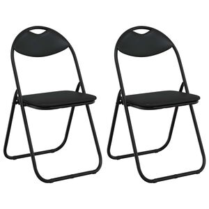 vidaXL Inklapbare stoel 2 st Nep Leer Zwart 48 x 43,5 x 81 cm