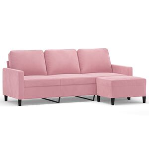 vidaXL Driezitsbank met voetenbank 180 cm fluweel roze