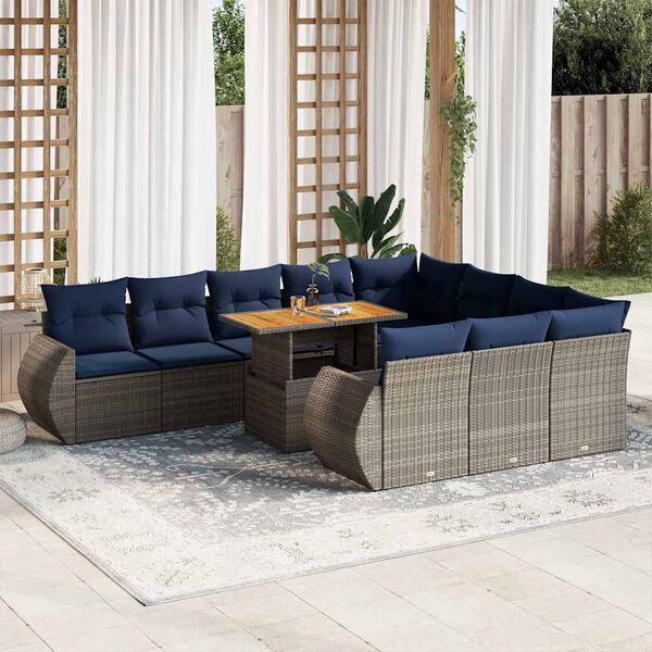 vidaXL 11-delige Loungeset met kussens poly rattan grijs