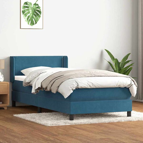 vidaXL Boxspring met matras fluweel donkerblauw 100x220 cm