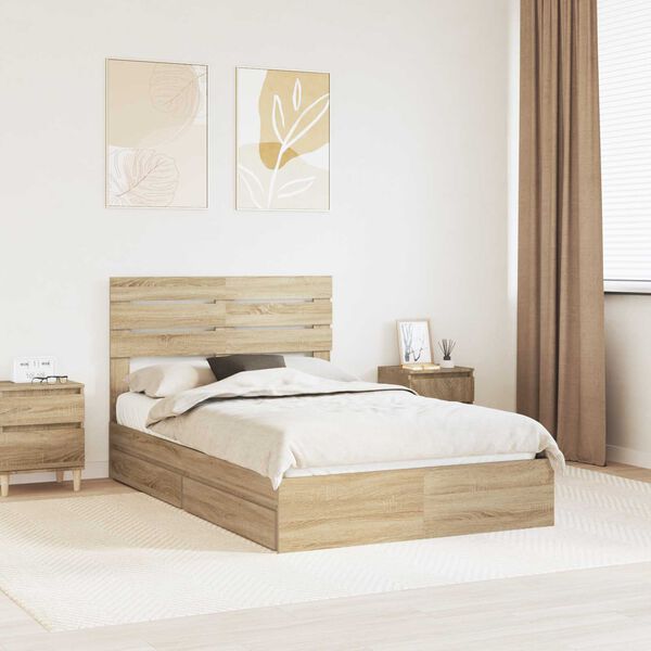 vidaXL Opslag bed met lade Sonoma Eiken 135 x 190 cm Bewerkt hout
