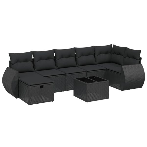 vidaXL 8-delige Loungeset met kussens poly rattan zwart