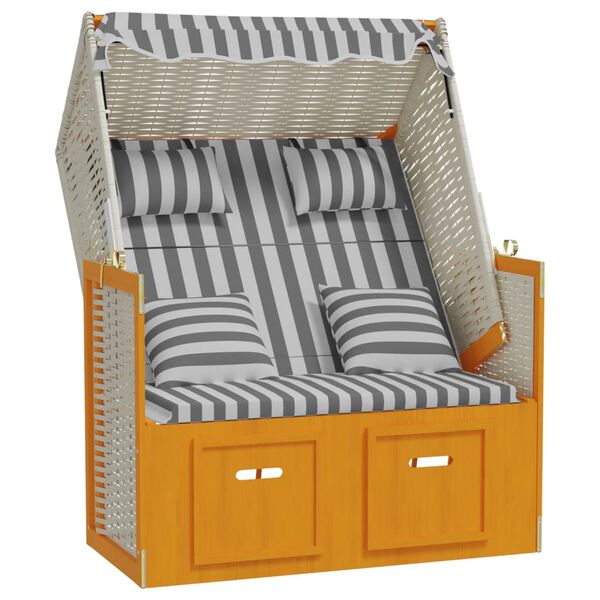 vidaXL Strandstoel met kussens poly rattan en hout wit en grijs