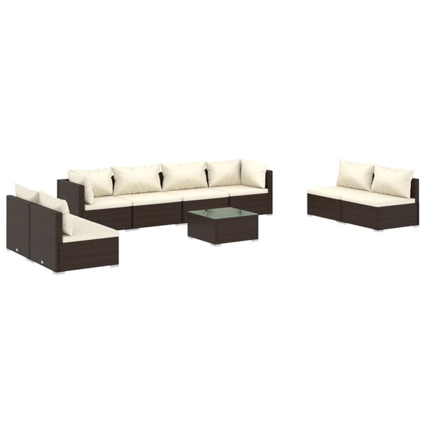 vidaXL 9-delige Loungeset met kussens poly rattan bruin