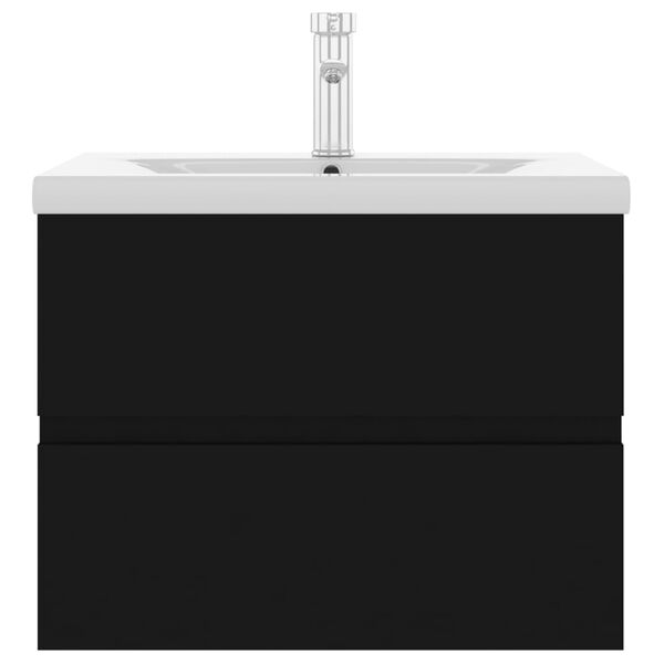 vidaXL Wastafelkast met ingebouwde wastafel spaanplaat zwart