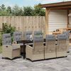 vidaXL Tuin eettafelset met kussen 9 pcs Beige poly rattan