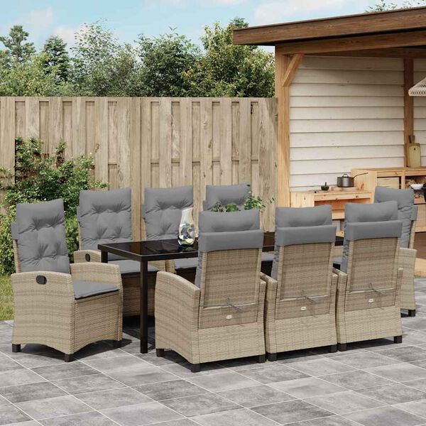 vidaXL Tuin eettafelset met kussen 9 pcs Beige poly rattan
