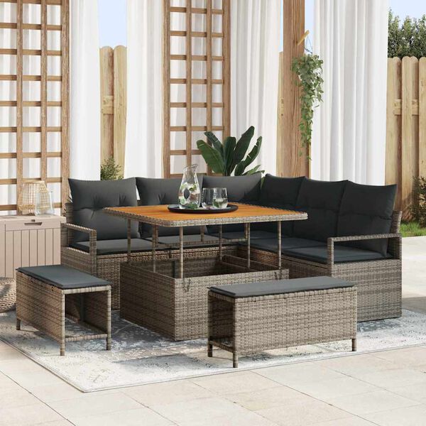 vidaXL Tuin Sofa Set met kussen met opslag met kussen 8 pcs Grijs