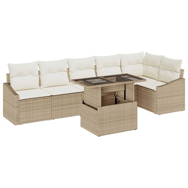 vidaXL Tuin Sofa Set met kussen met opslag 7 pcs Beige en Cr&egrave;me