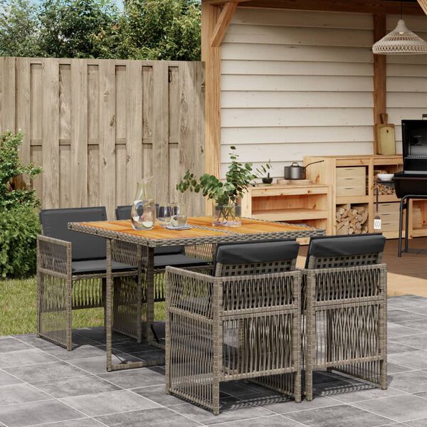 vidaXL 5-delige Tuinset met kussens poly rattan grijs