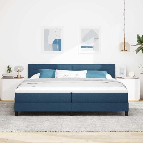 vidaXL Boxspring bed met matras met LED Blauw 200 x 200 cm Stof