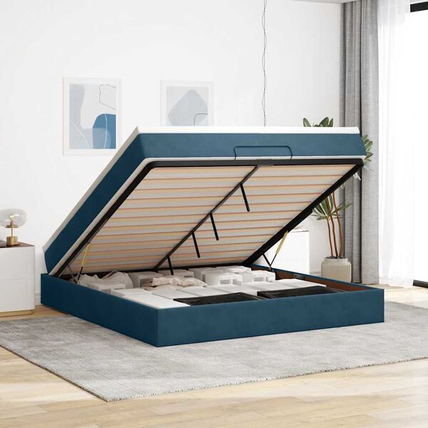 vidaXL Ottoman bed met matras 160x200cm fluweel donkerblauw